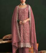 Dusty pink silk blend zari work semi stitched salwar suits