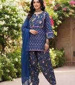 Blue floral printed cotton kurta set