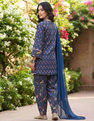Blue floral printed cotton kurta set 2