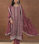 Maroon silk blend sequins work semi stitched salwar suits