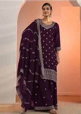 Purple georgette floral print semi stitched salwar suits 1