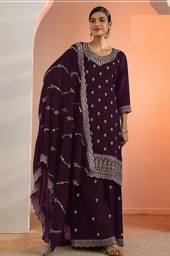 Purple georgette floral print semi stitched salwar suits