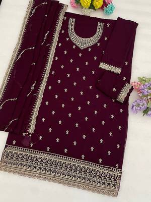 Purple georgette floral print semi stitched salwar suits 2