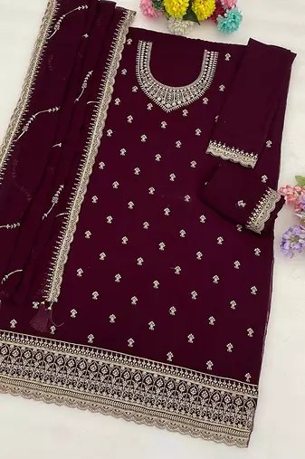 Purple georgette floral print semi stitched salwar suits