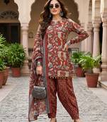 Maroon floral printed cotton kurta set
