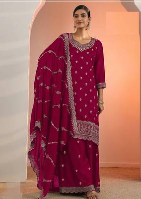 Rani pink georgette floral print semi stitched salwar suits 1