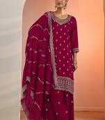 Rani pink georgette floral print semi stitched salwar suits