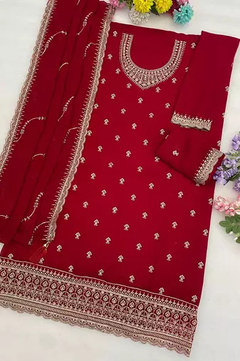 Rani pink georgette floral print semi stitched salwar suits