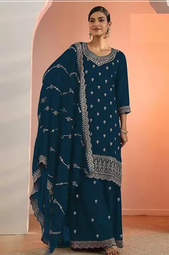 Teal georgette floral print semi stitched salwar suits