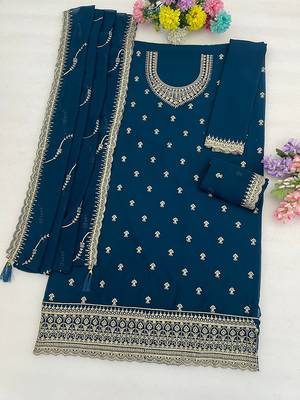 Teal georgette floral print semi stitched salwar suits 2