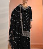 Black georgette floral print semi stitched salwar suits