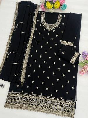 Black georgette floral print semi stitched salwar suits 2