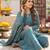 Blue hand embroidered silk blend kurta set