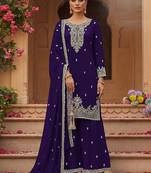 Purple faux georgette zari work semi stitched salwar suits