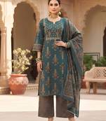 Teal floral printed cotton kurta set
