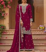 Rani pink faux georgette zari work semi stitched salwar suits