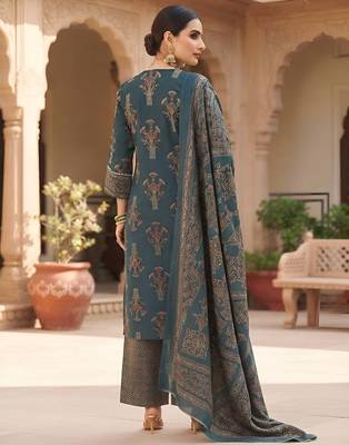 Teal floral printed cotton kurta set 2