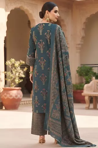 Teal floral printed cotton kurta set