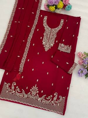 Rani pink faux georgette zari work semi stitched salwar suits 2