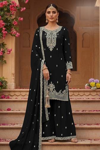 Black faux georgette zari work semi stitched salwar suits