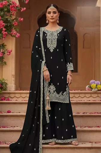 Black faux georgette zari work semi stitched salwar suits