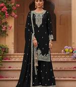 Black faux georgette zari work semi stitched salwar suits