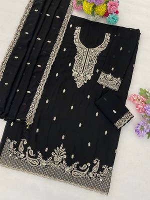 Black faux georgette zari work semi stitched salwar suits 2