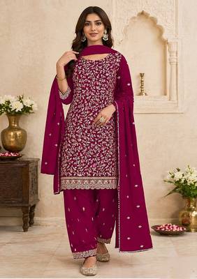 Rani pink faux georgette sequins work semi stitched salwar suits 1