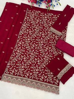 Rani pink faux georgette sequins work semi stitched salwar suits 2