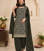 Olive green faux georgette sequins work semi stitched salwar suits