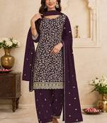 Wine faux georgette sequins work semi stitched salwar suits