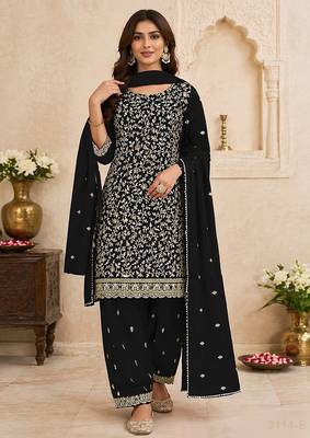 Black faux georgette sequins work semi stitched salwar suits 1