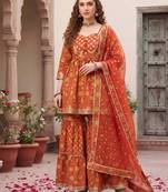 Rust floral printed cotton kurta set
