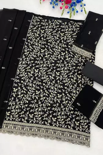 Black faux georgette sequins work semi stitched salwar suits