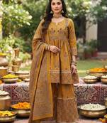 Mustard floral printed cotton kurta set