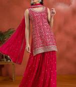 Red georgette hand embroidery semi stitched salwar suits