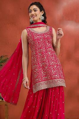 Red georgette hand embroidery semi stitched salwar suits 2