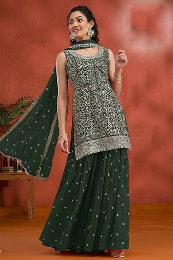 Green georgette hand embroidery semi stitched salwar suits