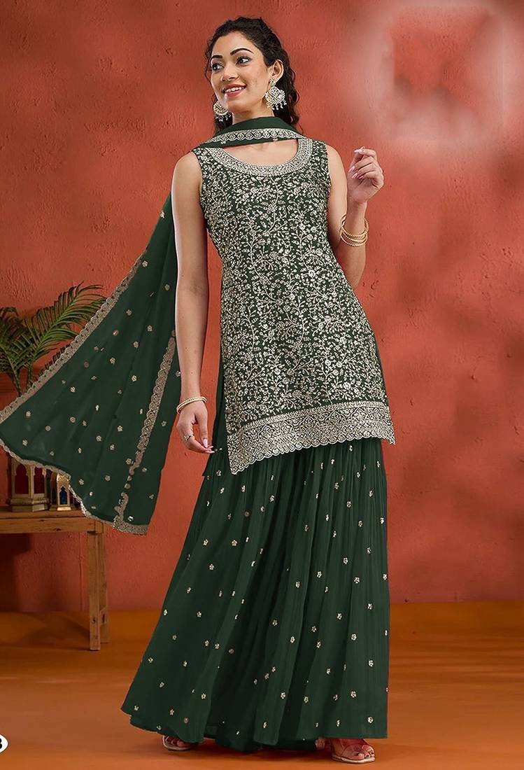 Green georgette hand embroidery semi stitched salwar suits