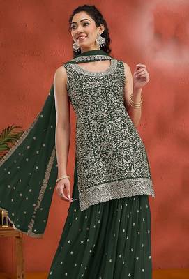Green georgette hand embroidery semi stitched salwar suits 2