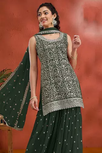 Green georgette hand embroidery semi stitched salwar suits