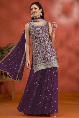 Purple georgette hand embroidery semi stitched salwar suits 1