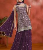Purple georgette hand embroidery semi stitched salwar suits