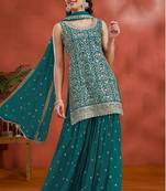 Blue georgette hand embroidery semi stitched salwar suits