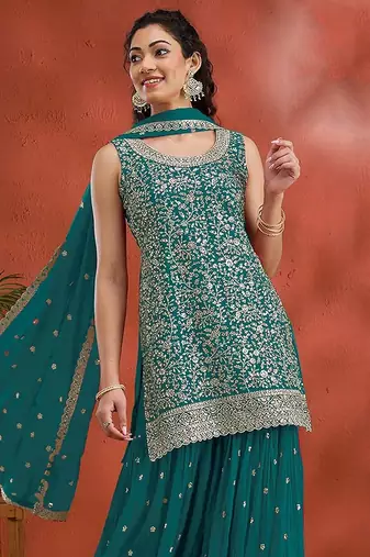 Blue georgette hand embroidery semi stitched salwar suits