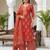 Rust floral printed cotton kurta set