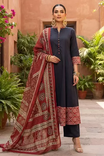 Black floral printed cotton kurta set