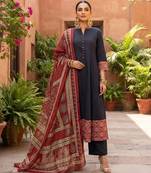 Black floral printed cotton kurta set