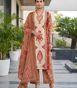 Rust floral printed cotton kurta set