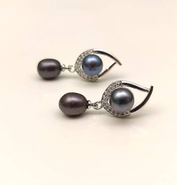 Certified natural freshwater pearls jewellery natural pearls black freshwater pearl drop earrings, 22x10 mm 4